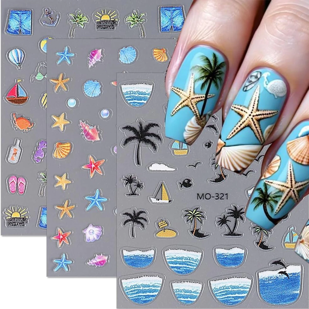 3 Sheets Beach & Ocean Nail Art Stickers Starfish, Seashell, Palm Tree, and Summer Themed Nail Decals for DIY Manicure Decorate
3 Sheets Beach & Ocean Nail Art Stickers Starfish, Seashell, Palm Tree, and Summer Themed Nail Decals for DIY Manicure Decorate