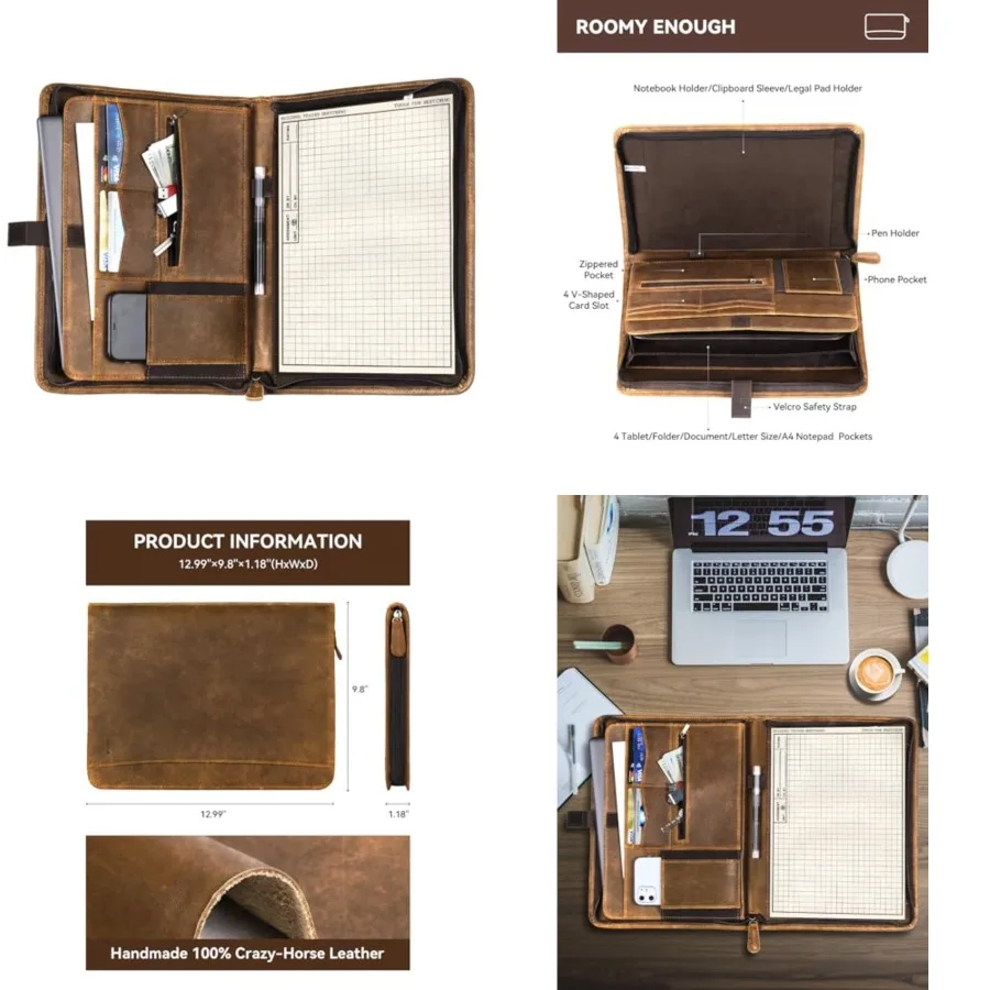 Genuine Leather Portfolio, Professional Padfolio Binder Organizer with Zipper, Stylish Brown Cowhide Padfolio for Men Women, Le
Genuine Leather Portfolio, Professional Padfolio Binder Organizer with Zipper, Stylish Brown Cowhide Padfolio for Men Women, Le