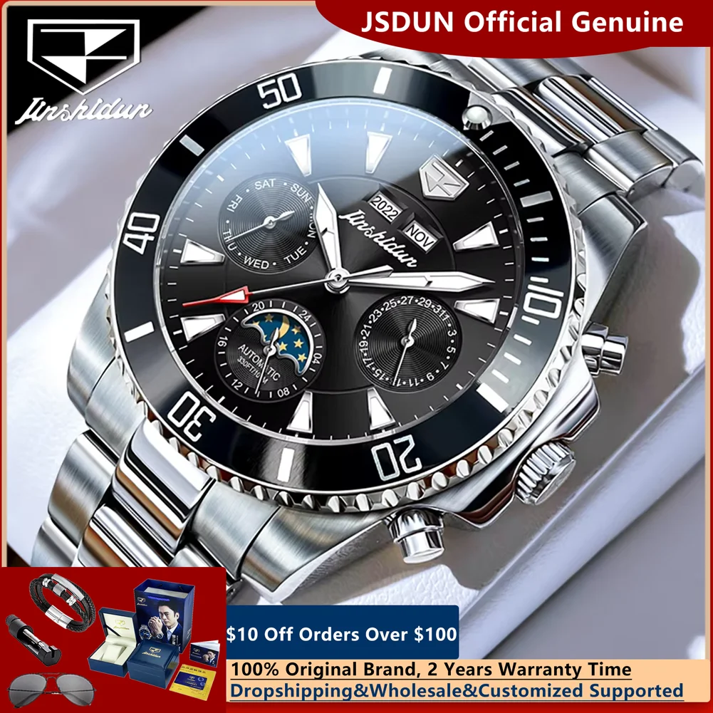 JSDUN Diving Series Automatic Mechanical Watches for Men Stainless Steel Waterproof Luxury Man Moon Phase Wristwatch Moonswatch
JSDUN Diving Series Automatic Mechanical Watches for Men Stainless Steel Waterproof Luxury Man Moon Phase Wristwatch Moonswatch