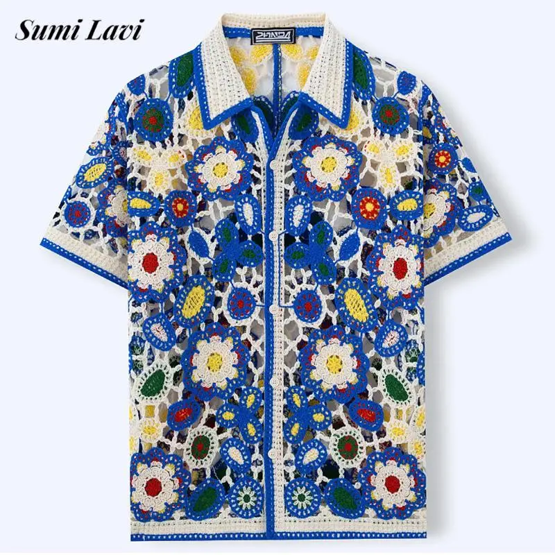Vintage Florals Embroidery Hollow Out Shirt Men Summer New Casual Knitting Cardigan Tops Mens Short Sleeve Button Lapel Shirts
Vintage Florals Embroidery Hollow Out Shirt Men Summer New Casual Knitting Cardigan Tops Mens Short Sleeve Button Lapel Shirts