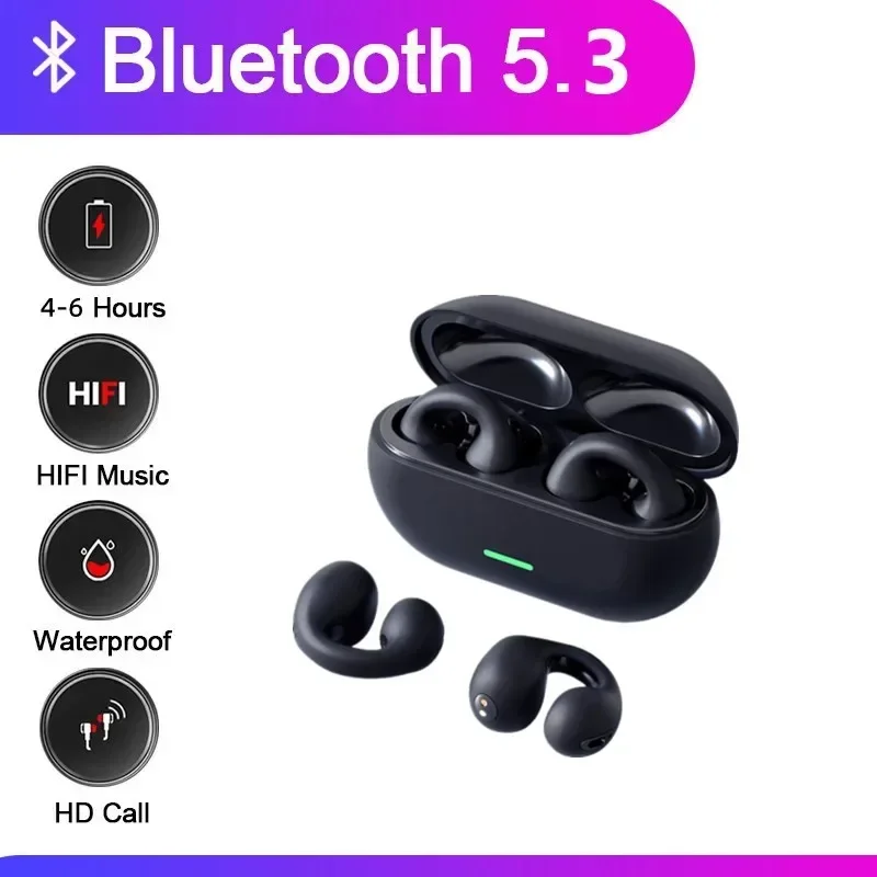 Новые наушники T75 с зажимом для ушей, Bluetooth наушники с костной проводимостью, беспроводные наушники, 3D объемные стерео басы, Спортивная гарнитура с микрофоном
Новые наушники T75 с зажимом для ушей, Bluetooth наушники с костной проводимостью, беспроводные наушники, 3D объемные стерео басы, Спортивная гарнитура с микрофоном