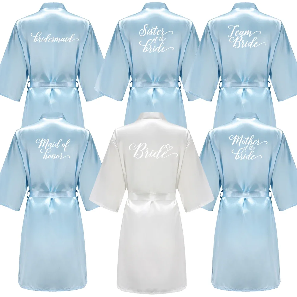 Light Blue Women's Satin Robe Short Kimono for Bride & Bridesmaid With White Letter, Wedding Party Robes
Light Blue Women's Satin Robe Short Kimono for Bride & Bridesmaid With White Letter, Wedding Party Robes
