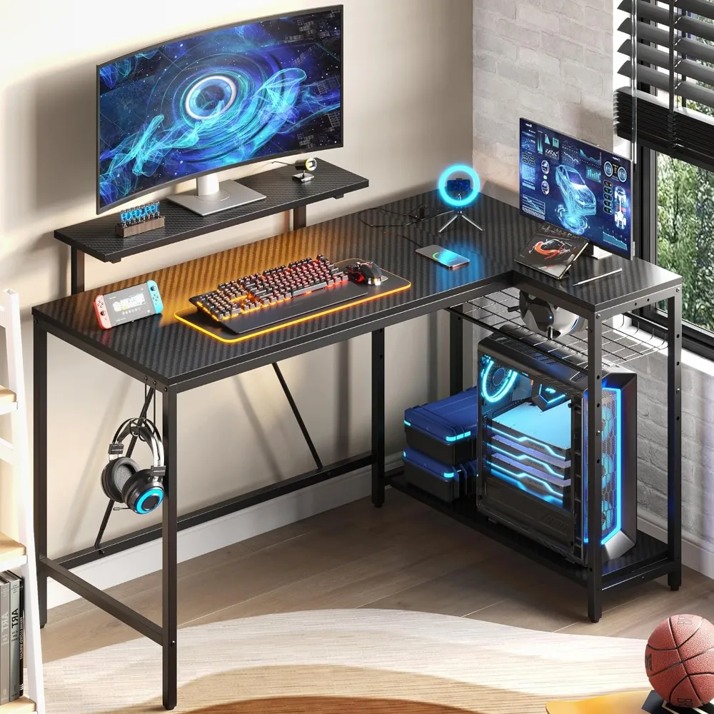 52 Gaming Desk with Power Outlet & USB Ports,Reversible Small L Shaped Computer Desk with LED Strip & Headset Hooks,Corner Desk
52 Gaming Desk with Power Outlet & USB Ports,Reversible Small L Shaped Computer Desk with LED Strip & Headset Hooks,Corner Desk