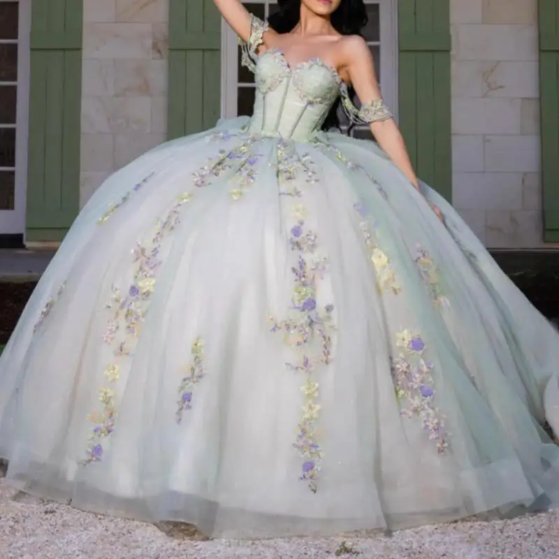 Light Green Shiny Ball Gown Quinceanera Dresses Off The Shoulder Appliques Lace Beading Crystal Tull Sweet 16 Dress Vestido De
Light Green Shiny Ball Gown Quinceanera Dresses Off The Shoulder Appliques Lace Beading Crystal Tull Sweet 16 Dress Vestido De