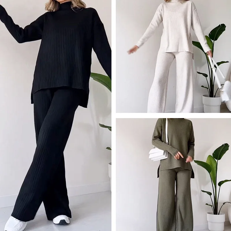 Elegant Women Knitted Two Piece Set Chic Loose Ribbed Knitwear Autumn Winter Long Sleeve Turtleneck Sweatshirt Pants Outfits
Elegant Women Knitted Two Piece Set Chic Loose Ribbed Knitwear Autumn Winter Long Sleeve Turtleneck Sweatshirt Pants Outfits