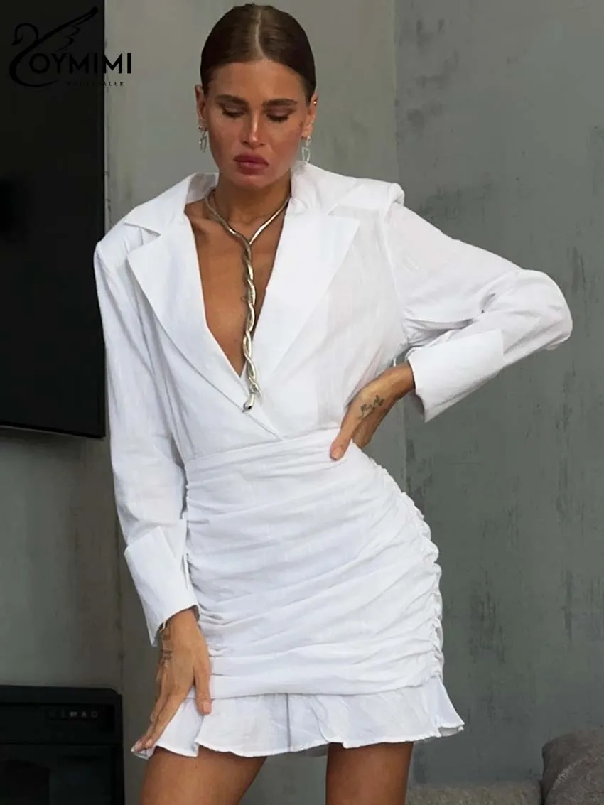 Oymimi Elegant White Cotton Women's Dress Fashion Long Sleeve High Waisted Dresses Autumn New Slim Ruffled Mini Dresses Female
Oymimi Elegant White Cotton Women's Dress Fashion Long Sleeve High Waisted Dresses Autumn New Slim Ruffled Mini Dresses Female