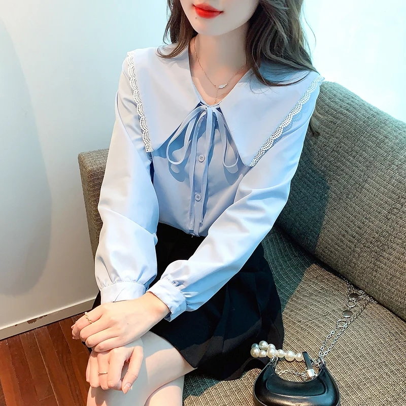 White Knot Doll Collar Women's Shirt Base Layer Top Sweet Style Korean Loose Fit Long Sleeve Autumn Fashion
White Knot Doll Collar Women's Shirt Base Layer Top Sweet Style Korean Loose Fit Long Sleeve Autumn Fashion