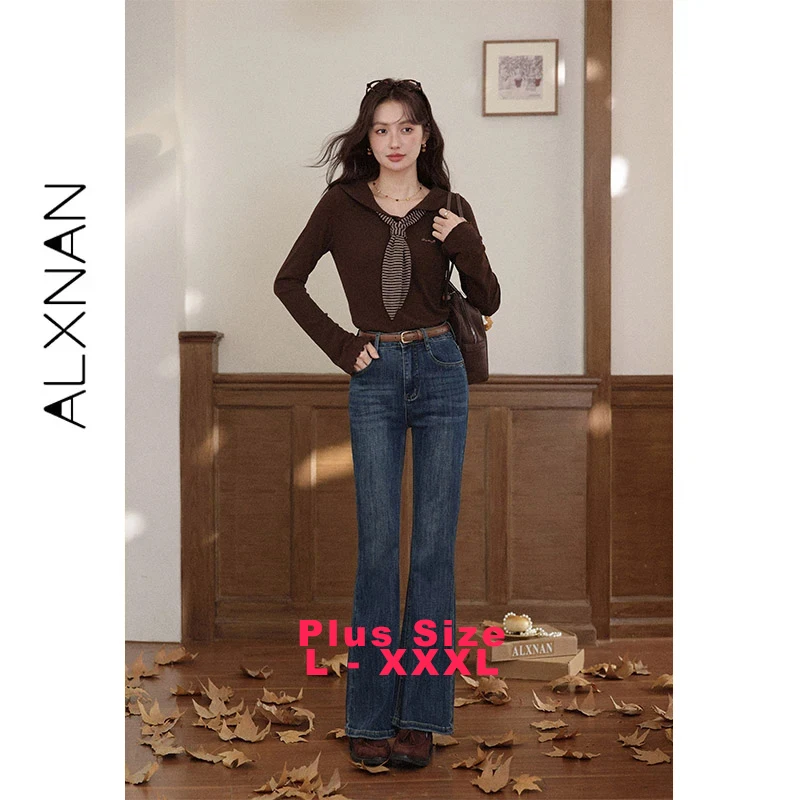 ALXNAN Plus Size Women's T-shirts Brown Sailor Collar Striped Tie Letter-embroidered Pullovers Inner Breathable Soft Tops D58526
ALXNAN Plus Size Women's T-shirts Brown Sailor Collar Striped Tie Letter-embroidered Pullovers Inner Breathable Soft Tops D58526