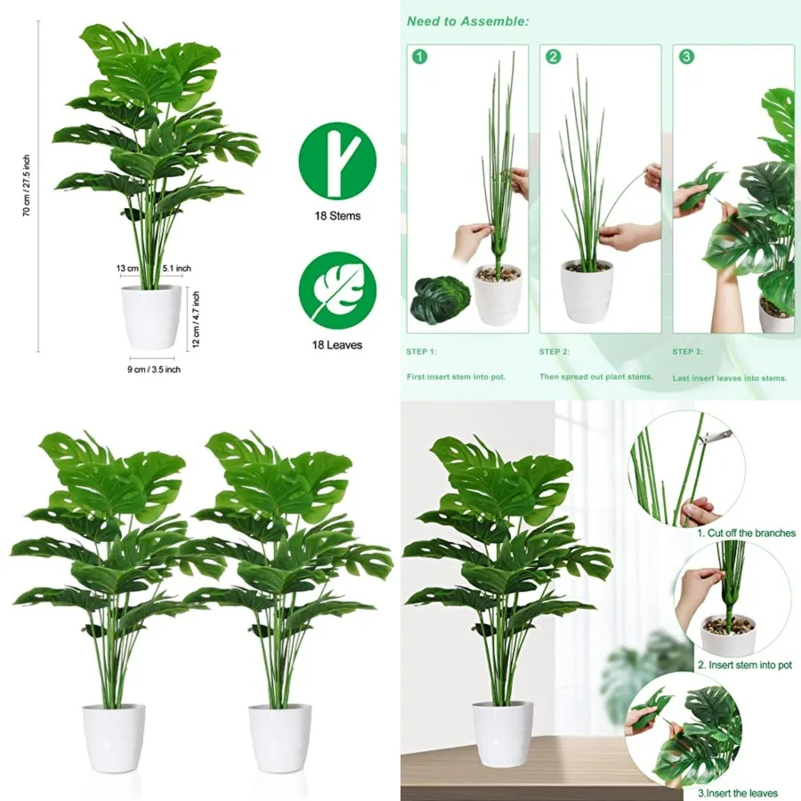 Set of 2 Artificial Monstera Deliciosa Plants in Pots, Fake Tropical Palm Tree with Greenery Leaves Stems, Artificial Cheese Pl
Set of 2 Artificial Monstera Deliciosa Plants in Pots, Fake Tropical Palm Tree with Greenery Leaves Stems, Artificial Cheese Pl