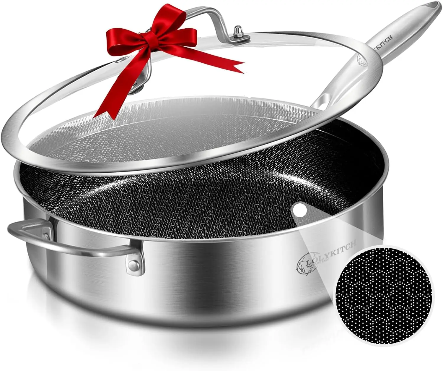 6 QT Hybrid Tri-Ply Stainless Steel Non-Stick Sauté Pan with Lid,12 Inch Deep Frying Pan,Large Skillet,Jumbo Cooker,Induction
6 QT Hybrid Tri-Ply Stainless Steel Non-Stick Sauté Pan with Lid,12 Inch Deep Frying Pan,Large Skillet,Jumbo Cooker,Induction