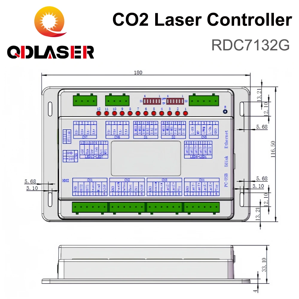 Система управления лазером QDLASER RDC7132G CO2, панель управления, материнская плата для лазерного гравировально-резательного станка CO2
Система управления лазером QDLASER RDC7132G CO2, панель управления, материнская плата для лазерного гравировально-резательного станка CO2