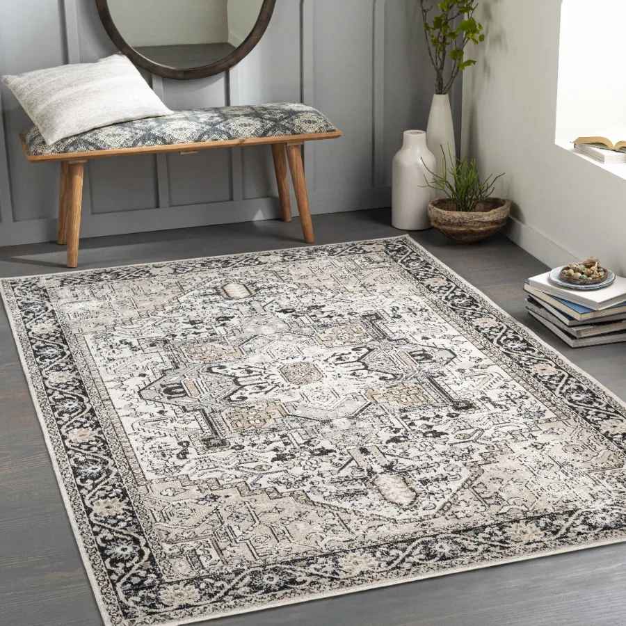 Black and Ivory Persian Indoor Area Rug 5' x 7'
Black and Ivory Persian Indoor Area Rug 5' x 7'