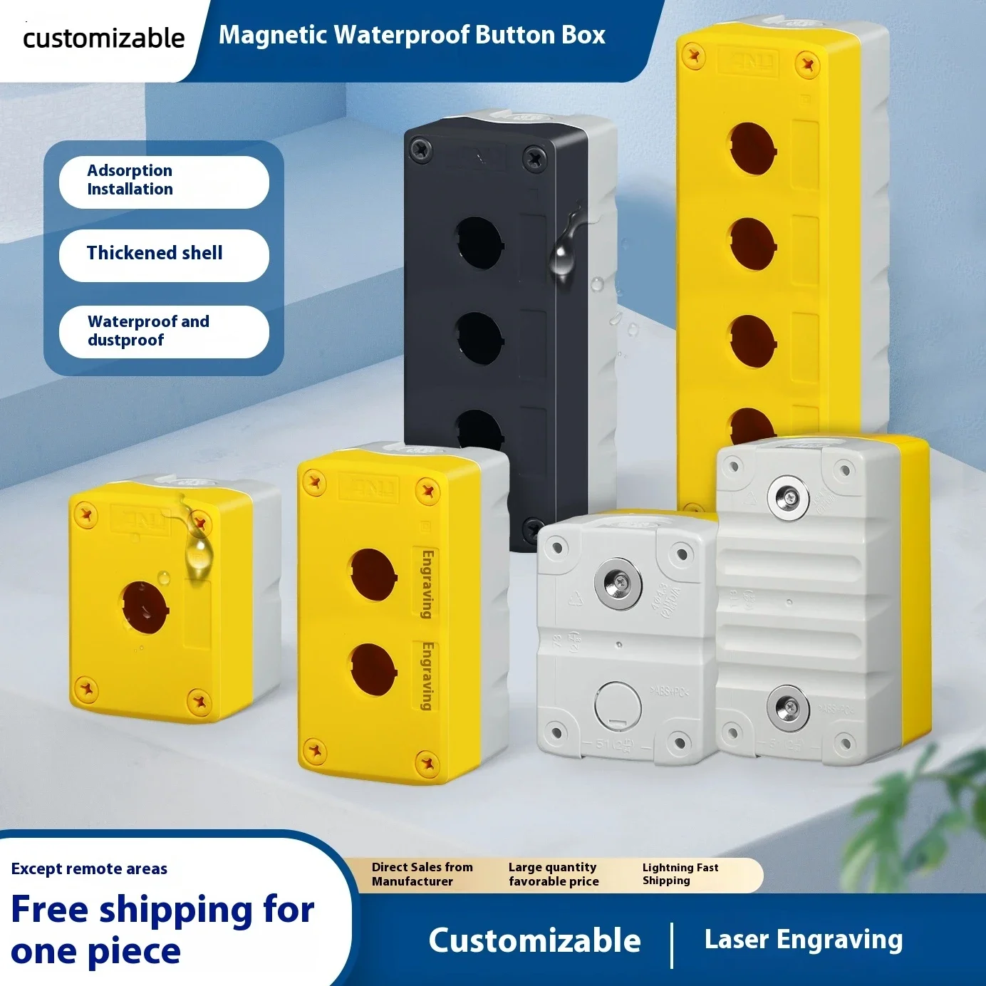 Punch-Free Strong Magnetic Button Control Box Plastic Emergency Stop Button Start Installation Box for Home Automation