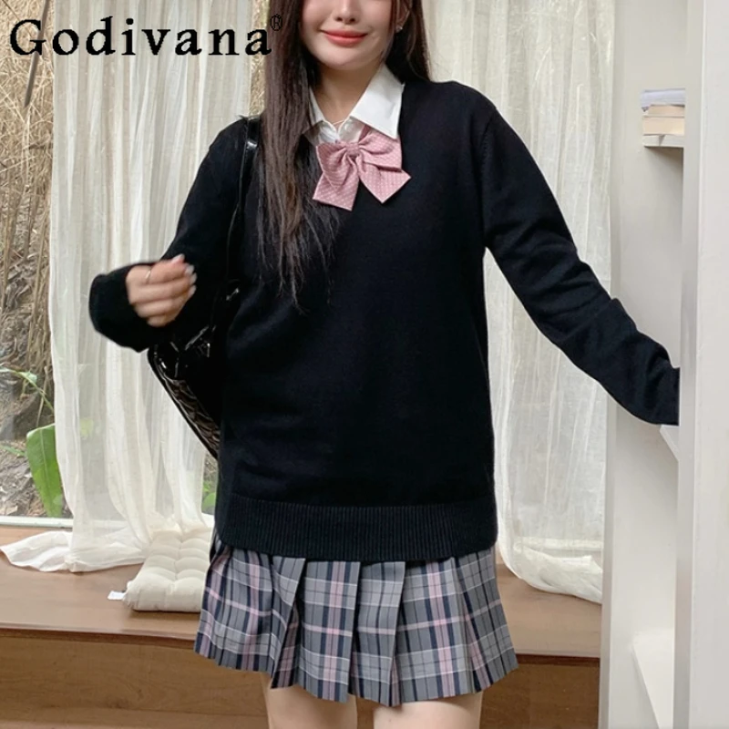 Autumn Winter new Large Size Jk V-neck Long Sleeve Black Sweater Coat Sweet Japanese Versatile Age-reducing College Knitted Top
Autumn Winter new Large Size Jk V-neck Long Sleeve Black Sweater Coat Sweet Japanese Versatile Age-reducing College Knitted Top