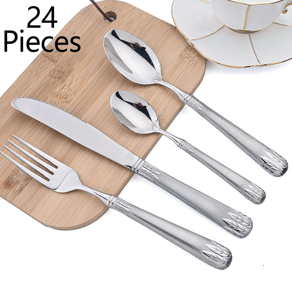 AJOYOUS 24Pcs Dinnerware Sets 304 Stainless Steel Vintage Cutlery Knife Forks Tea Spoons Tableware Western Kitchen Flatware
AJOYOUS 24Pcs Dinnerware Sets 304 Stainless Steel Vintage Cutlery Knife Forks Tea Spoons Tableware Western Kitchen Flatware