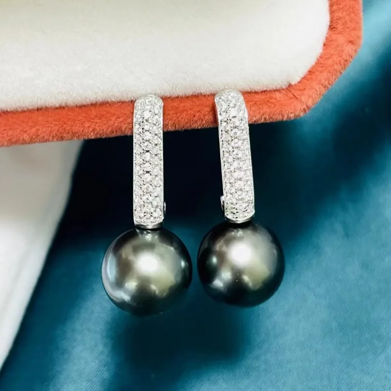 925 Sterling Silver Natural Pearl Earrings 12-11mm Round Black Green Pearls
925 Sterling Silver Natural Pearl Earrings 12-11mm Round Black Green Pearls