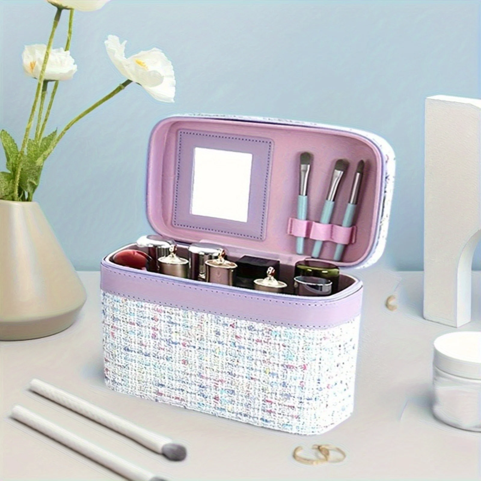 Multi functional makeup bag with 8 makeup brush sets, spacious women's cosmetics storage bag, durable and stylish travel toiletries bag with handle, perfect for beauty and skincare essentials (purple)
Multi functional makeup bag with 8 makeup brush sets, spacious women's cosmetics storage bag, durable and stylish travel toiletries bag with handle, perfect for beauty and skincare essentials (purple)