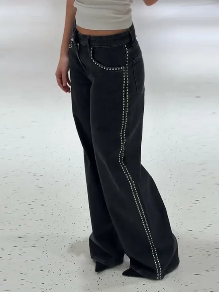 Spring New Women's Denim Jeans Pant With Sides Stud Decorate High Waist Straight Pant Female Chic Streetwear Casual Trousers
Spring New Women's Denim Jeans Pant With Sides Stud Decorate High Waist Straight Pant Female Chic Streetwear Casual Trousers