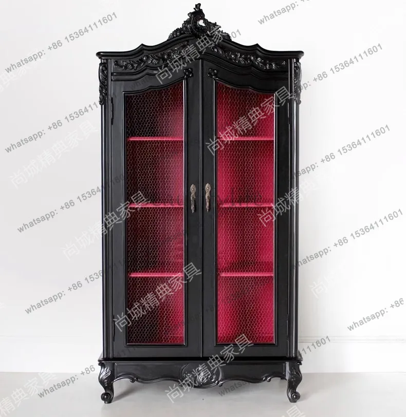 French retro solid wood double door wine cabinet solid wood carving flower display home against the wall
French retro solid wood double door wine cabinet solid wood carving flower display home against the wall