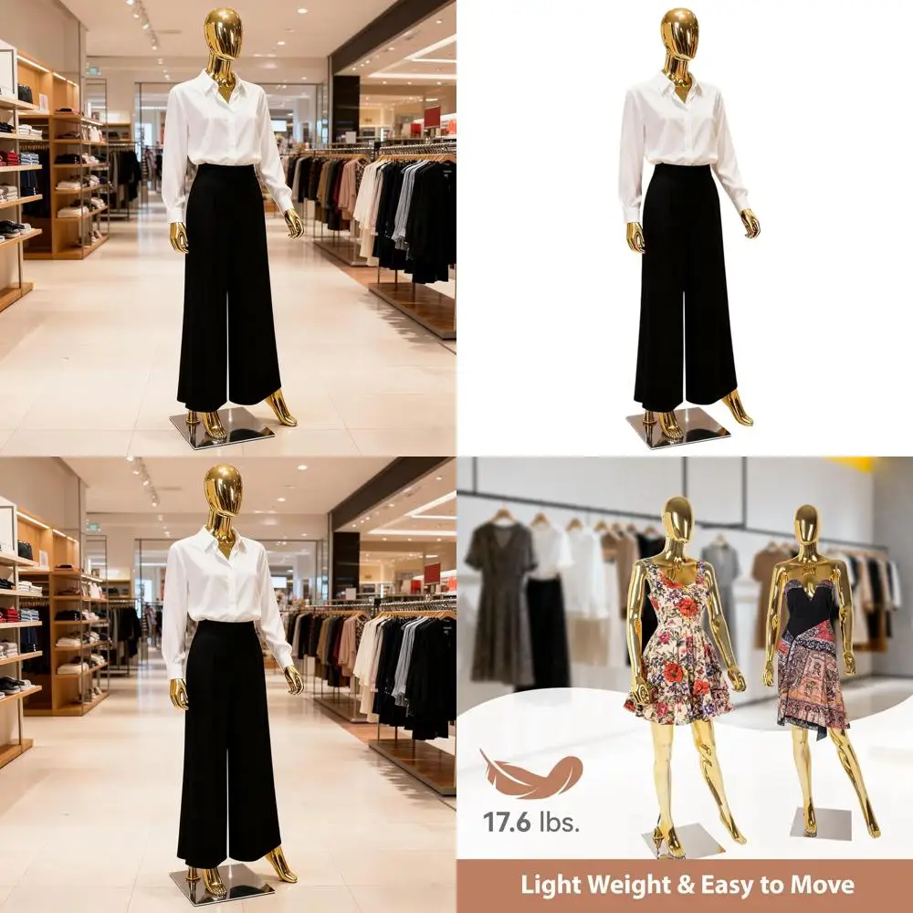 Elegant Tall Female Mannequin with Adjustable Arms and Stable Metal Base, Detachable for Display in Gold
Elegant Tall Female Mannequin with Adjustable Arms and Stable Metal Base, Detachable for Display in Gold