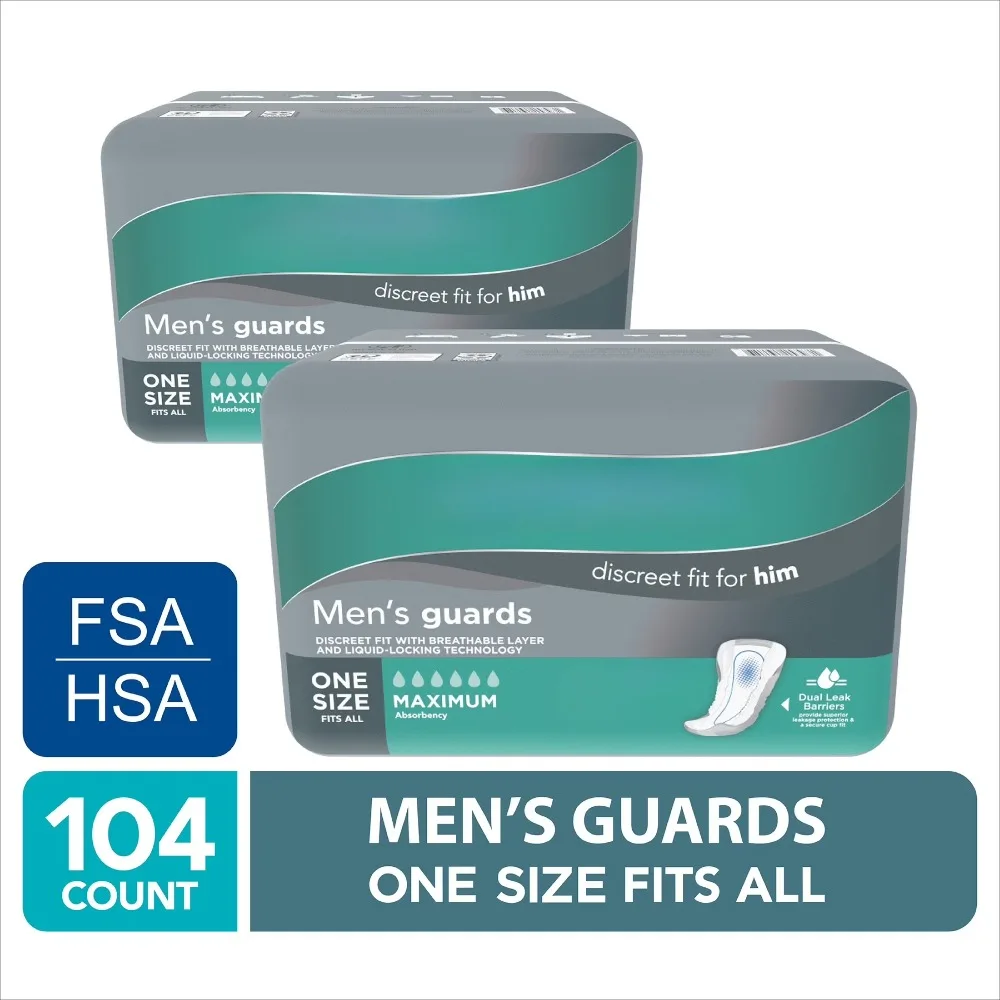104 Count Mens Guards Maximum Absorbency Incontinence Pads Men Protective Underwear Overnight Protection
104 Count Mens Guards Maximum Absorbency Incontinence Pads Men Protective Underwear Overnight Protection
