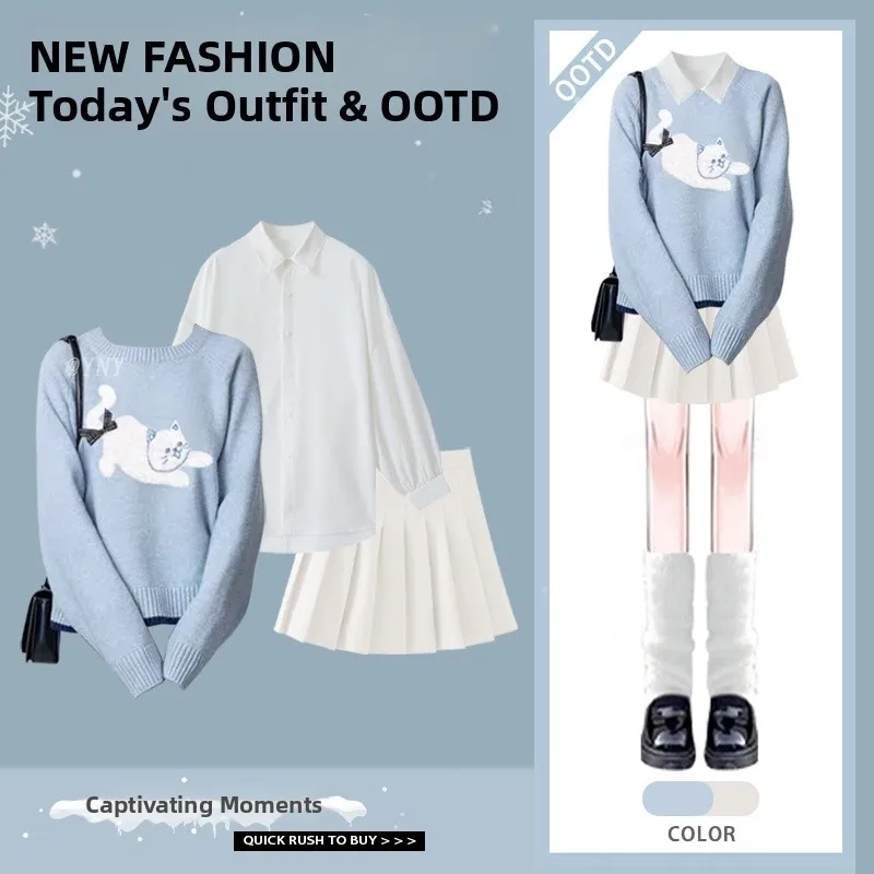 Unique Blue Sweater High Waist Pleated orts College Sle Base Layer irt Autumn Winter Faion Set Polyester Fiber
Unique Blue Sweater High Waist Pleated orts College Sle Base Layer irt Autumn Winter Faion Set Polyester Fiber