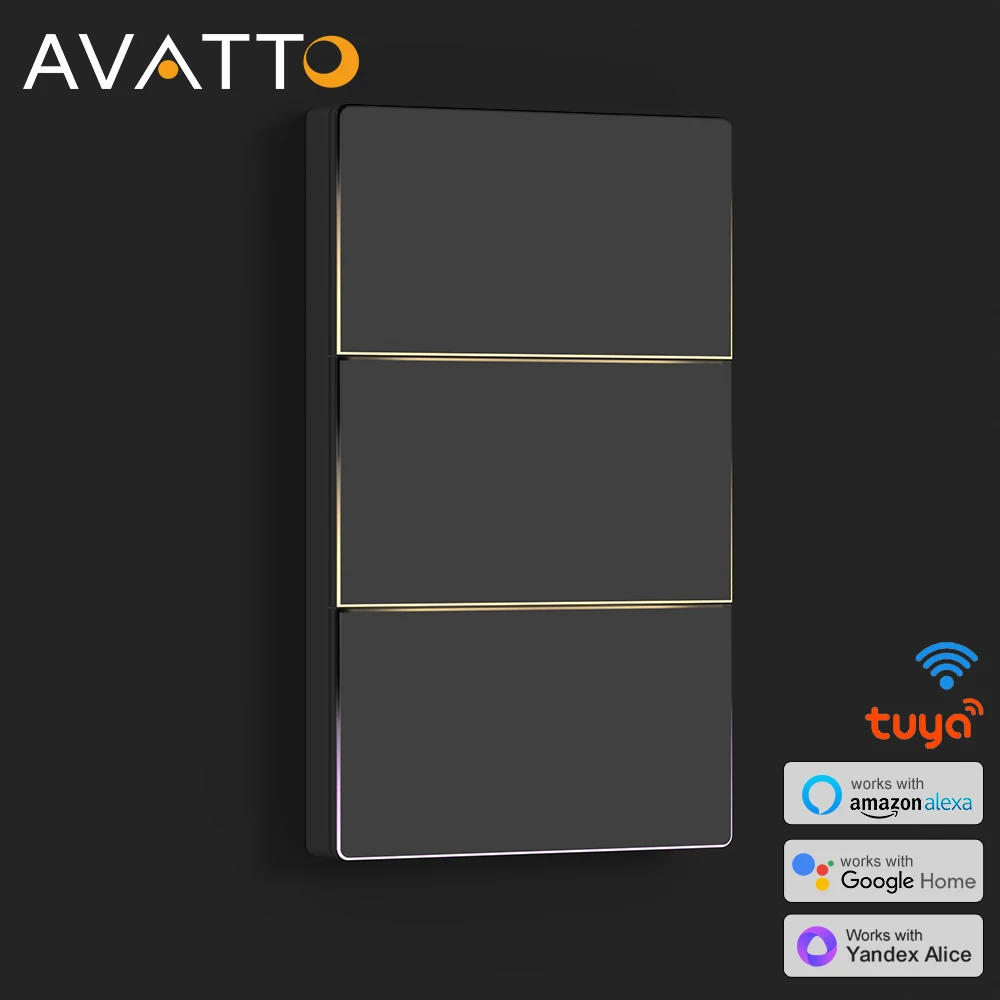 AVATTO Tuya US WiFi 1/2/3Gang Smart Light Switch Neutral Required,Button Switch With Ambient Light Support Alexa Google Home
AVATTO Tuya US WiFi 1/2/3Gang Smart Light Switch Neutral Required,Button Switch With Ambient Light Support Alexa Google Home