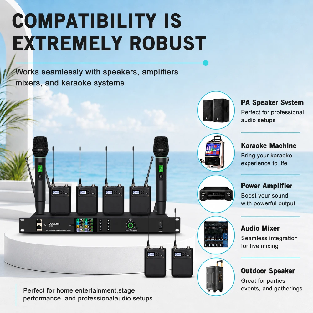GOOERMI UX08 Professional UHF Dual Wireless Microphone System Cardioid Anti-Interference Karaoke Mic for Stage Performance Party
GOOERMI UX08 Professional UHF Dual Wireless Microphone System Cardioid Anti-Interference Karaoke Mic for Stage Performance Party