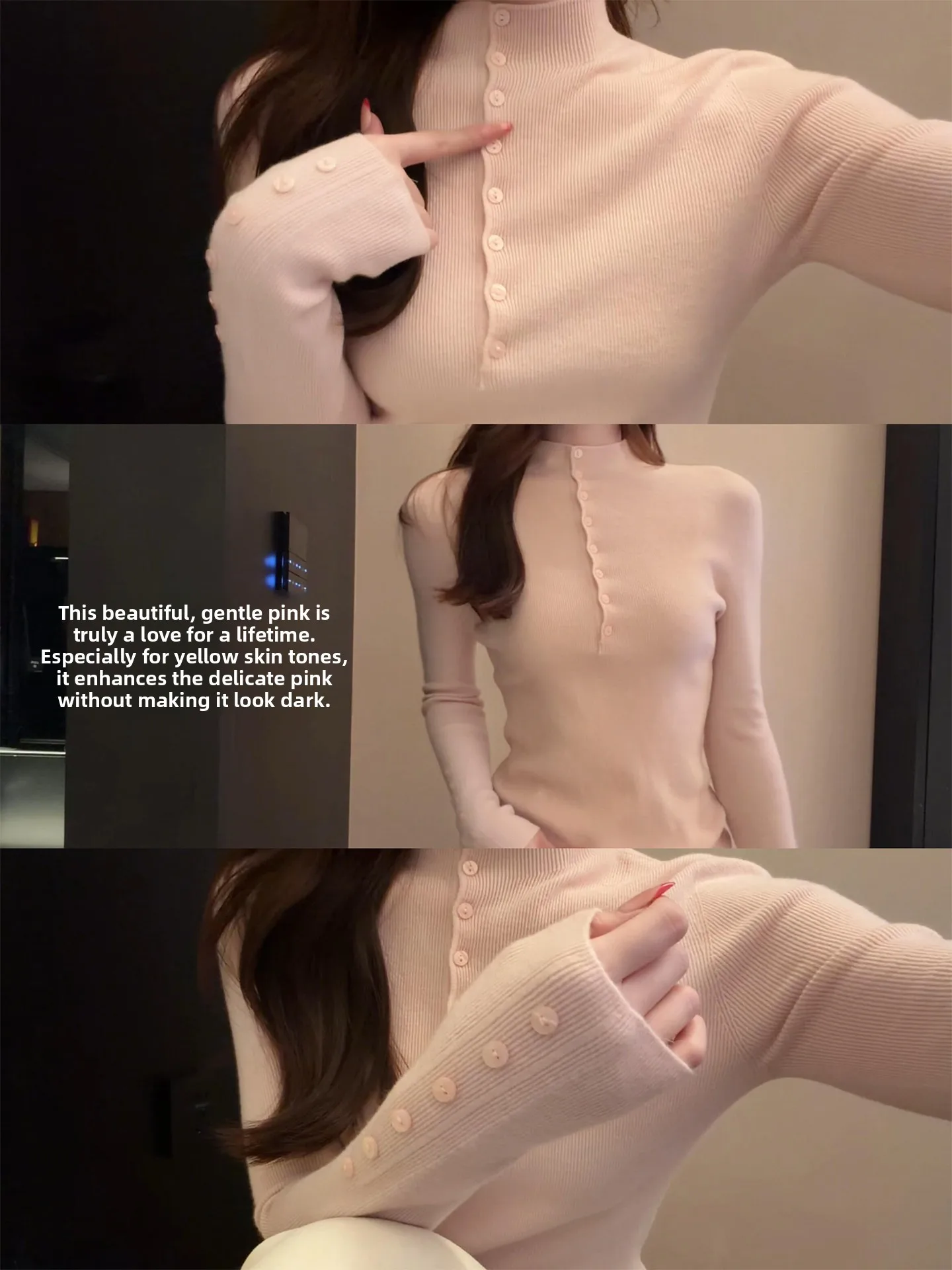 Женский приталенный вязаный свитер с высоким воротом и длинными рукавами, весенний, для повседневной носки, с пуговицами, нежно-розовый
Женский приталенный вязаный свитер с высоким воротом и длинными рукавами, весенний, для повседневной носки, с пуговицами, нежно-розовый