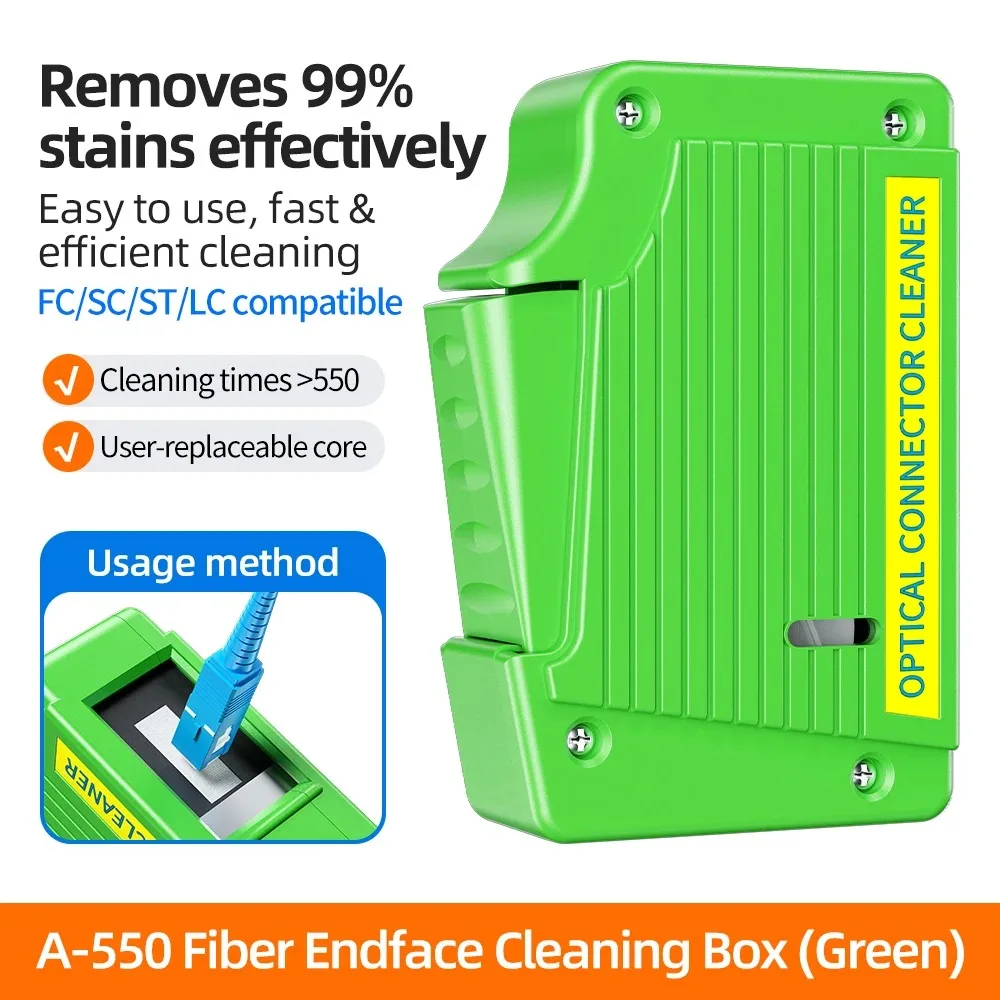 A-550 Fiber End Face Cleaning Box Pigtail Cleaner Cassette Fiber Wiping Tool Ftth Optic Fiber Cleaner Tools SC/ST/FC
A-550 Fiber End Face Cleaning Box Pigtail Cleaner Cassette Fiber Wiping Tool Ftth Optic Fiber Cleaner Tools SC/ST/FC