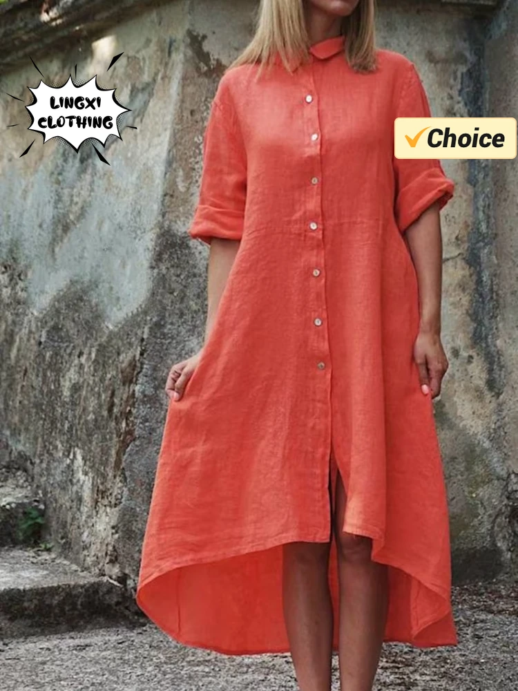 2024 Summer Fashion New Cotton and Hemp Women's Dress Solid Color Loose Single Breasted Elegant Irregular Casual Robe
2024 Summer Fashion New Cotton and Hemp Women's Dress Solid Color Loose Single Breasted Elegant Irregular Casual Robe