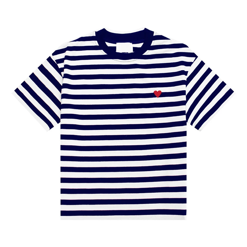 Summer women's striped T-shirt heart-shaped embroidered short-sleeved shirt men's tees clothes for girls Streetwear
Summer women's striped T-shirt heart-shaped embroidered short-sleeved shirt men's tees clothes for girls Streetwear