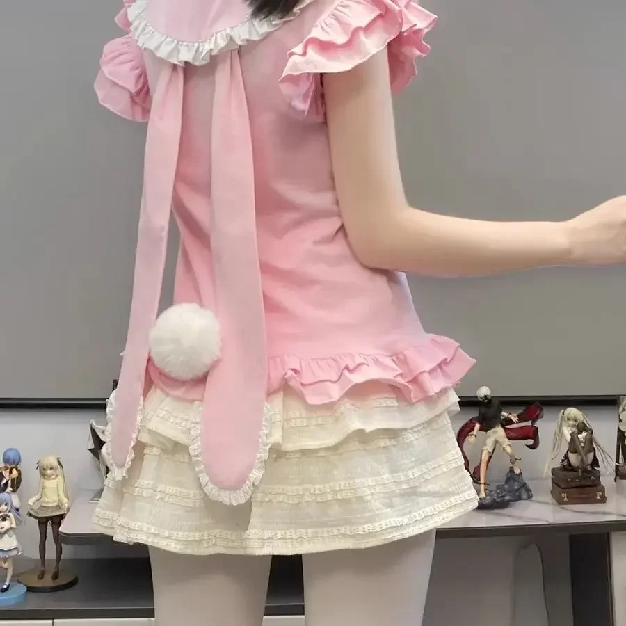 Футболка Harajuku Sweet Bow Lolita в готическом стиле для девочек, милая футболка с заячьими ушками и кружевными оборками, футболка с короткими рукавами Y2k, эстетические женские укороченные топы Kawaii
Футболка Harajuku Sweet Bow Lolita в готическом стиле для девочек, милая футболка с заячьими ушками и кружевными оборками, футболка с короткими рукавами Y2k, эстетические женские укороченные топы Kawaii