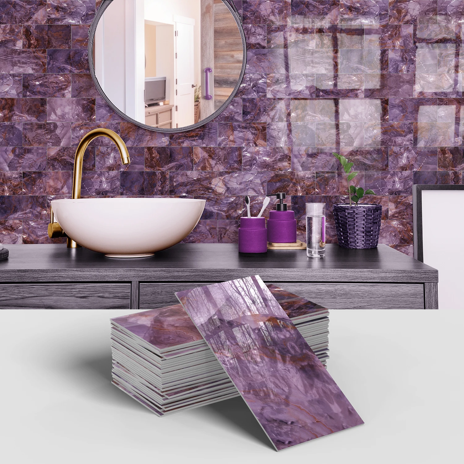 16/32/64 pieces of purple stone pattern self-adhesive thick waterproof and peel off wall stickers suitable for indoor decoration
16/32/64 pieces of purple stone pattern self-adhesive thick waterproof and peel off wall stickers suitable for indoor decoration