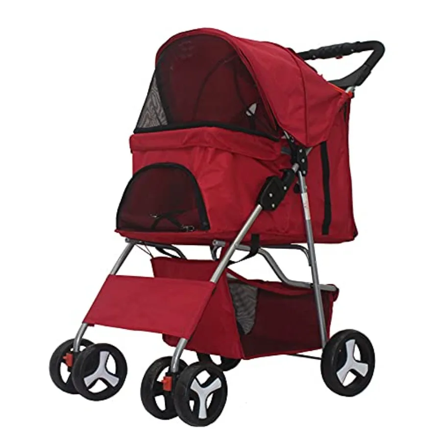 Pet stroller for outdoor use, lightweight aluminum frame, red color, folds compactly for portability and easy storage
Pet stroller for outdoor use, lightweight aluminum frame, red color, folds compactly for portability and easy storage