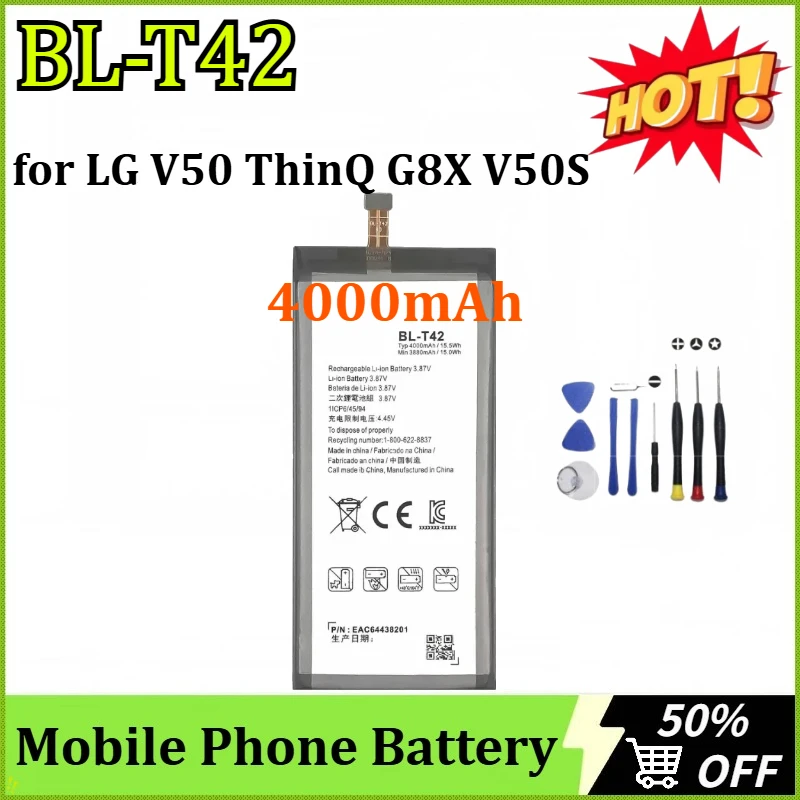 BL-T42 4000mAh High Quality Replacement Battery for LG V50 ThinQ G8X V50S Large Capacity Built-in Mobile Phone Battery + Tools
BL-T42 4000mAh High Quality Replacement Battery for LG V50 ThinQ G8X V50S Large Capacity Built-in Mobile Phone Battery + Tools