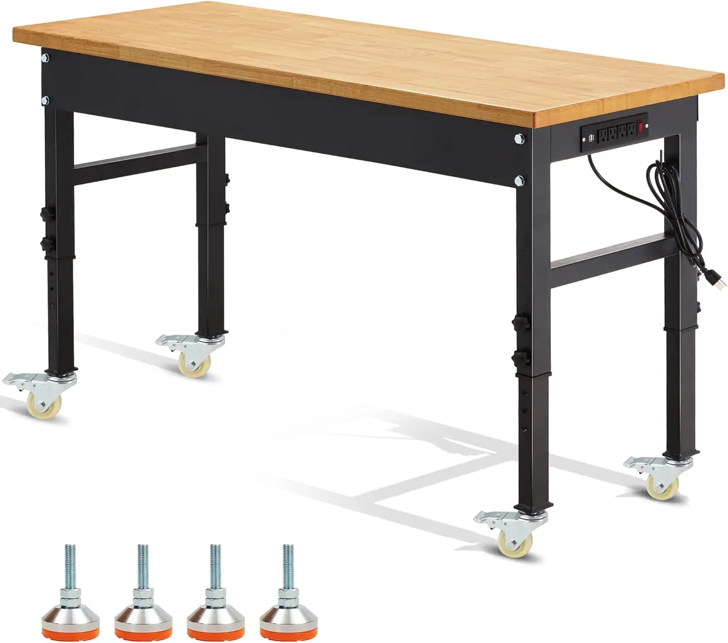 60" Adjustable Workbench,Rolling Heavy-Duty Worktable with Power Outlet and Wheels,Large Load Capacity Rubber Wood , Black
60" Adjustable Workbench,Rolling Heavy-Duty Worktable with Power Outlet and Wheels,Large Load Capacity Rubber Wood , Black