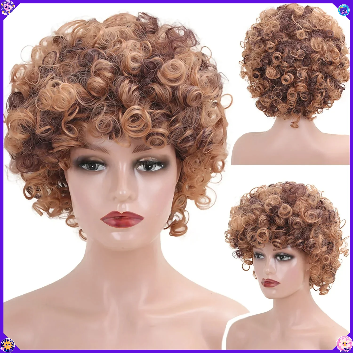 Synthetic Ombre Brown Afro Kinky Curly Wig Glueless Heat Resistant Cosplay Fiber Wigs for Party Costume Daily Wear Natural Look
Synthetic Ombre Brown Afro Kinky Curly Wig Glueless Heat Resistant Cosplay Fiber Wigs for Party Costume Daily Wear Natural Look