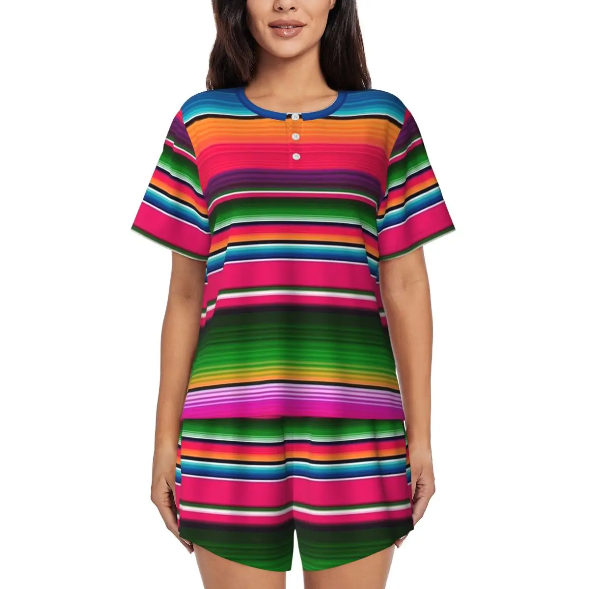 Mexican Blanket Striped Fiesta Serape Round Neck Short Sleeve Nightgowns for Sleepshirts Women Soft Pajama Set Short Pants
Mexican Blanket Striped Fiesta Serape Round Neck Short Sleeve Nightgowns for Sleepshirts Women Soft Pajama Set Short Pants