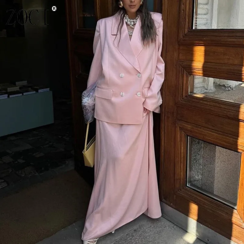 ZOCI Satin Suit Jackets Skits 2pcs Suit Sets Pink Blazers For Women Office Lady Double Breasted Notched Collar Coats Female New
ZOCI Satin Suit Jackets Skits 2pcs Suit Sets Pink Blazers For Women Office Lady Double Breasted Notched Collar Coats Female New