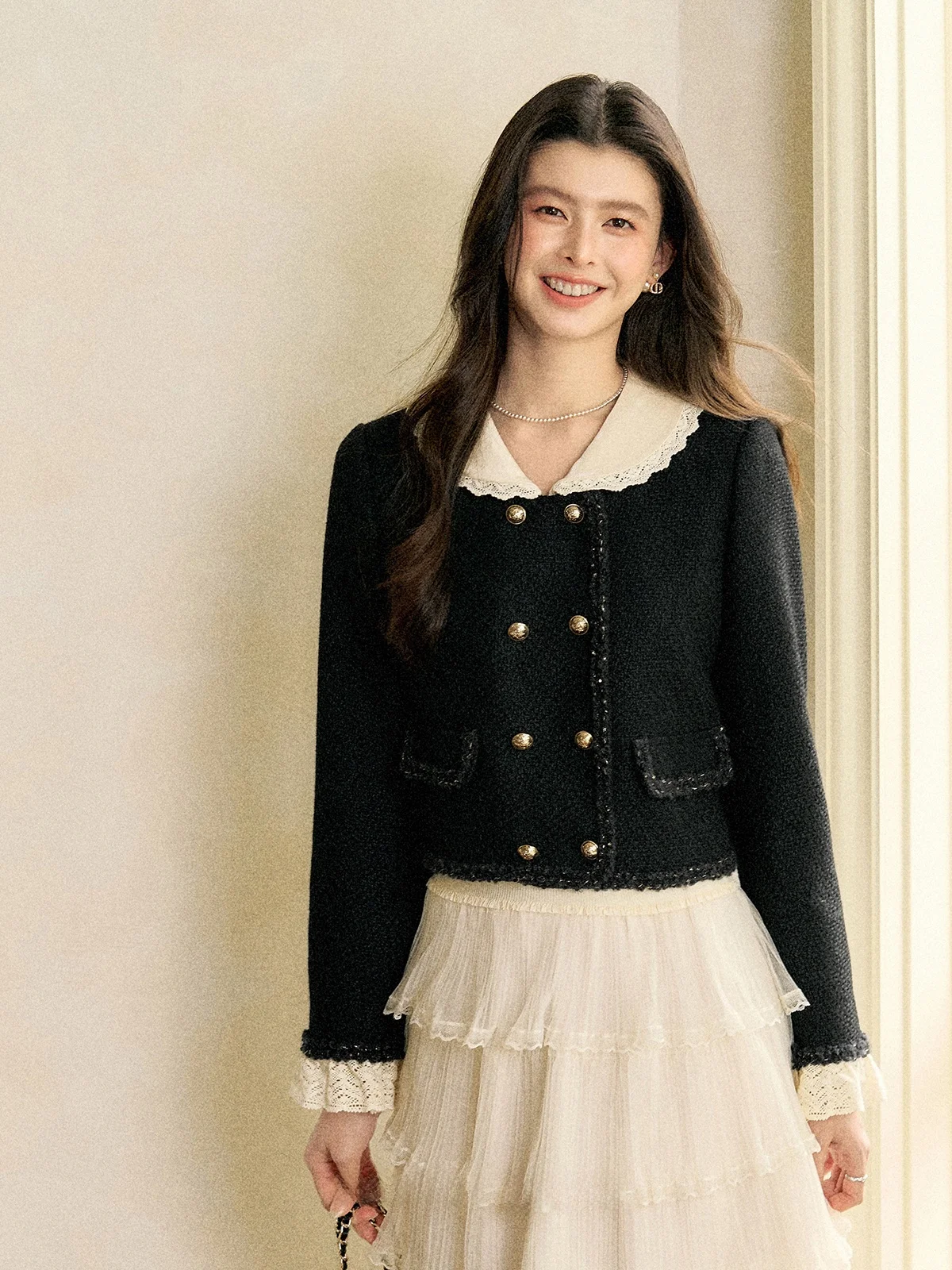 Bla Tweed ort Coat with Doll Collar for Women Autumn Winter Luxury Sle Straight Cut Long Sve Ladies Jaet
Bla Tweed ort Coat with Doll Collar for Women Autumn Winter Luxury Sle Straight Cut Long Sve Ladies Jaet