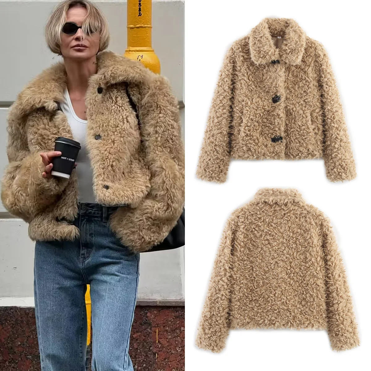 Fashion Street Style Solid Coat Long Sleeve Lapel Single Breasted Jacket Overcoat Autumn Winter Faux Fur Warm Teddy Jacket Women
Fashion Street Style Solid Coat Long Sleeve Lapel Single Breasted Jacket Overcoat Autumn Winter Faux Fur Warm Teddy Jacket Women