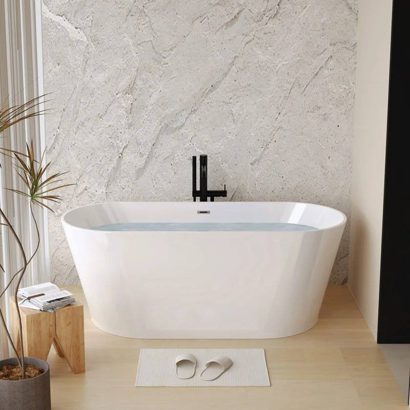 59" Freestanding Acrylic Soaking Tub, Glossy White, Chrome Drain, cUPC Certified
59" Freestanding Acrylic Soaking Tub, Glossy White, Chrome Drain, cUPC Certified