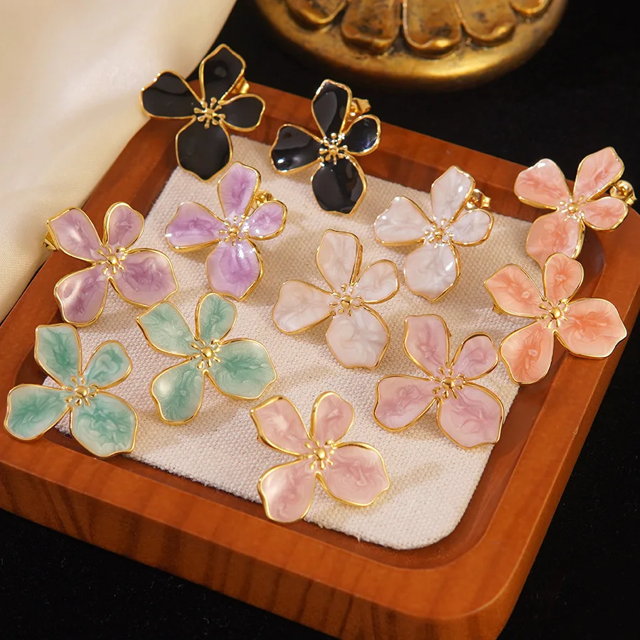 Stainless Steel Enamel Flower Stud Earrings Colorful Drop Glaze Statement Jewelry for Women Trendy Cherry Blossom
Stainless Steel Enamel Flower Stud Earrings Colorful Drop Glaze Statement Jewelry for Women Trendy Cherry Blossom