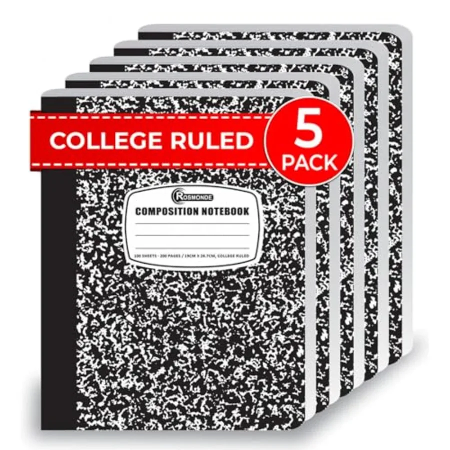 College Ruled Composition Notebooks, 200 Pages 100 Sheets,9-3/4" x 7-1/2", White and Composition Book, Hard Cover, Sturdy Sewn
College Ruled Composition Notebooks, 200 Pages 100 Sheets,9-3/4" x 7-1/2", White and Composition Book, Hard Cover, Sturdy Sewn