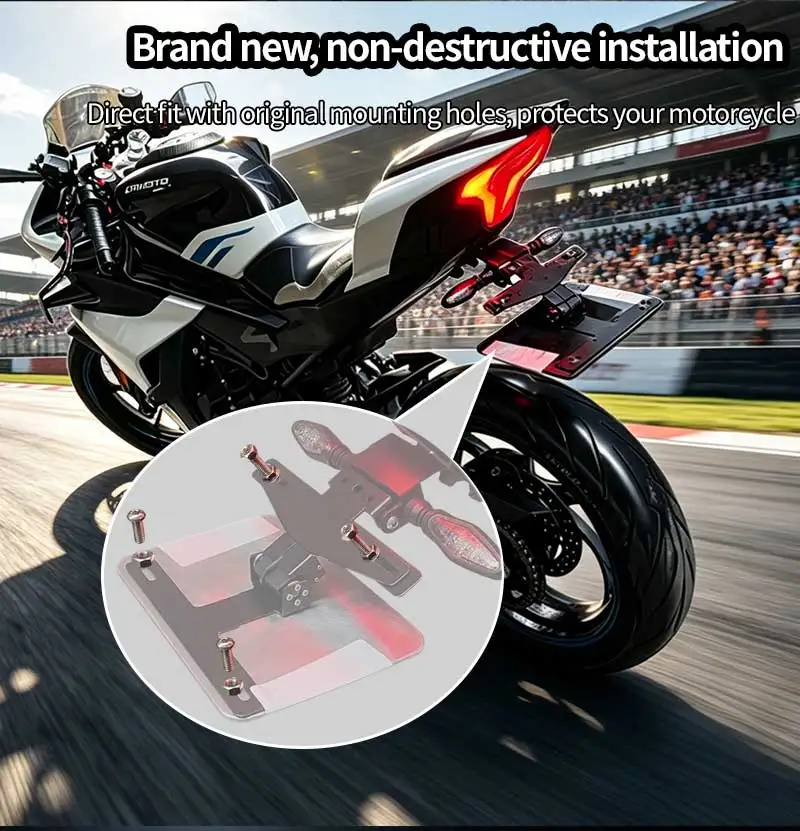 For CFMOTO 450SR 675SR 700MT 450MT 450NK 250NK 300SR 750SR-S License plate bracket Race track-specific
For CFMOTO 450SR 675SR 700MT 450MT 450NK 250NK 300SR 750SR-S License plate bracket Race track-specific