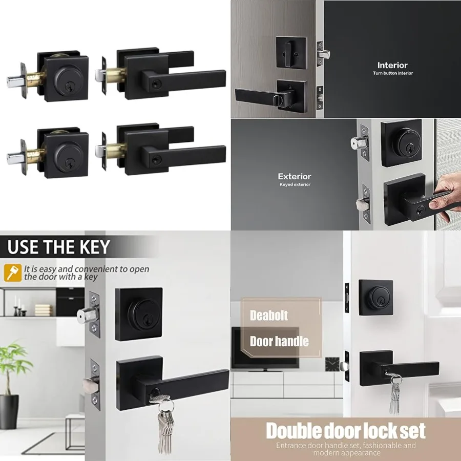Exterior Door Lock Set, Combo Lock-Heavy Duty Black Door Handle and Single Cylinder Deadbolt Lock, Keyed Alike Door Locks for F
Exterior Door Lock Set, Combo Lock-Heavy Duty Black Door Handle and Single Cylinder Deadbolt Lock, Keyed Alike Door Locks for F