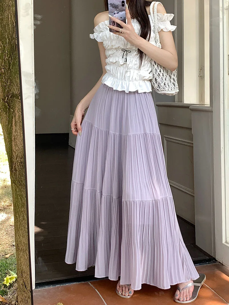 2025 Spring Summer Women Elegant New Elastic Waist Pleated Skirt Big Swing Slim Long Skirt Boho Beach Streetwear
2025 Spring Summer Women Elegant New Elastic Waist Pleated Skirt Big Swing Slim Long Skirt Boho Beach Streetwear