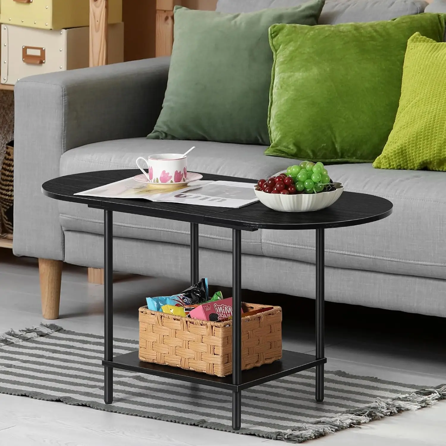 Black Coffee Tables for Living Room 2-Tier Small Oval Coffee Table Wood Accent Coffe Tables with Storage Shelf
Black Coffee Tables for Living Room 2-Tier Small Oval Coffee Table Wood Accent Coffe Tables with Storage Shelf