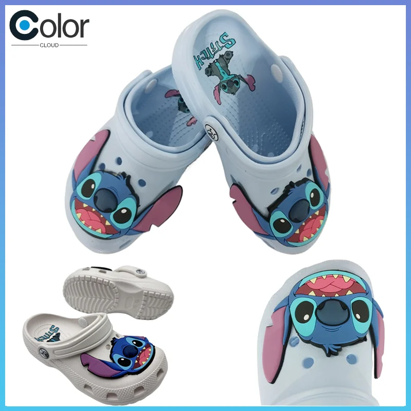 Новые уличные сандалии Disney Stitch с анимационной тематикой и отверстиями, милые водонепроницаемые и дышащие ботильоны с героями мультфильмов, обувь для взрослых из Евы 
Новые уличные сандалии Disney Stitch с анимационной тематикой и отверстиями, милые водонепроницаемые и дышащие ботильоны с героями мультфильмов, обувь для взрослых из Евы